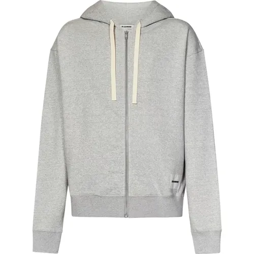 Grey Zip-Up Hoodie with Logo Label , male, Sizes: S, XL, L - Jil Sander - Modalova