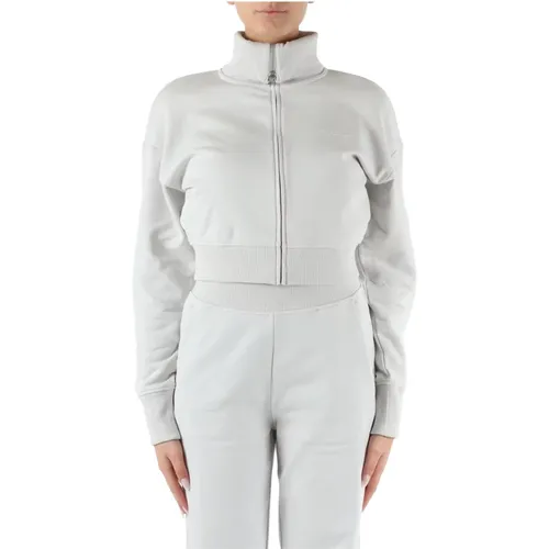 Cropped Cotton Sweatshirt Zip Logo Ribbed , female, Sizes: S, XS, M, L - Calvin Klein Jeans - Modalova