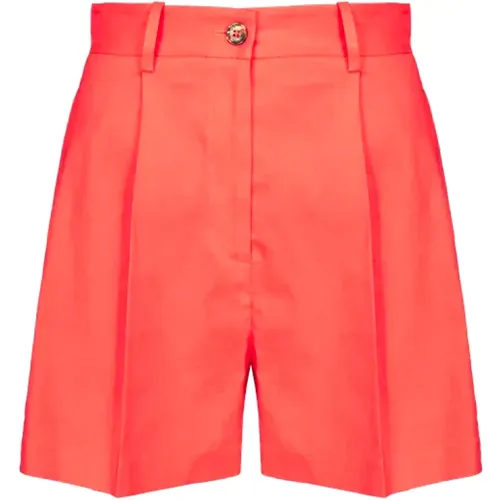 Rote Leinen Stretch Shorts mit hoher Taille , Damen, Größe: XS - pinko - Modalova