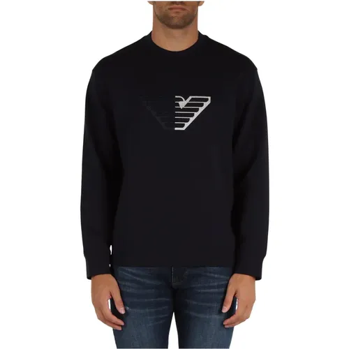 Sweatshirt aus Baumwollmischung mit Frontlogo-Stickerei - Emporio Armani - Modalova