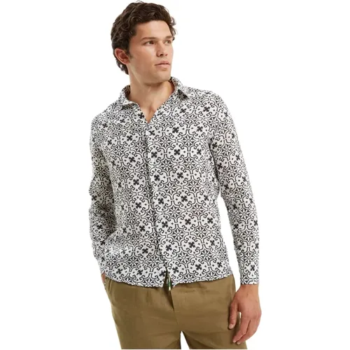 Mediterranean Tile Print Linen Shirt , male, Sizes: S, M, L, XL, 2XL - Peninsula - Modalova