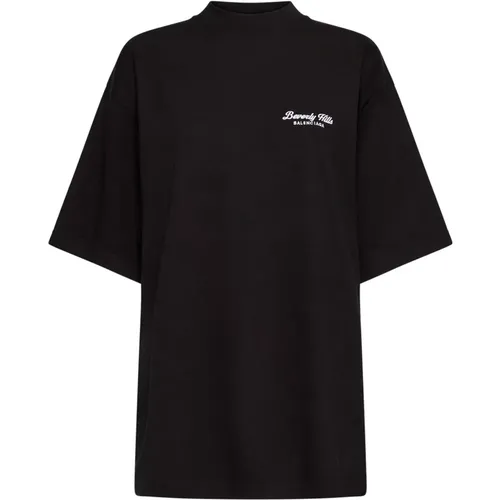 Schwarzes Logo T-shirt Rundhals , Damen, Größe: XS - Balenciaga - Modalova