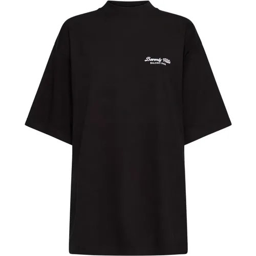 Schwarzes Logo T-shirt Rundhals - Balenciaga - Modalova