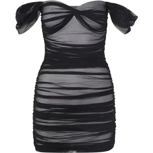 Schwarzes/Weißes Mini-Kleid mit Flügelärmeln , Damen, Größe: S - Norma Kamali - Modalova