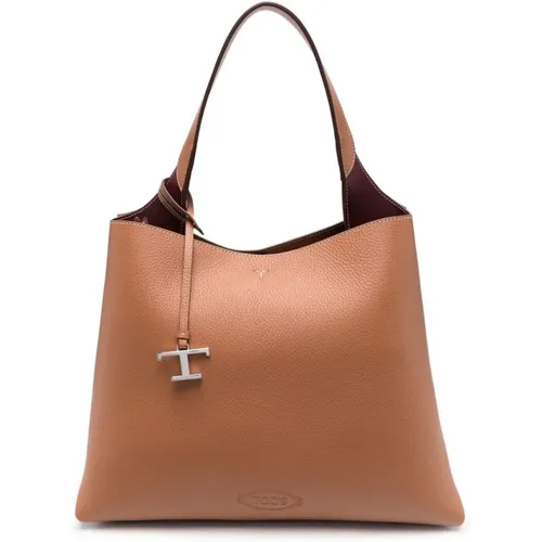 Hammered Leather Handbag with Silver Hardware , female, Sizes: ONE SIZE - TOD'S - Modalova