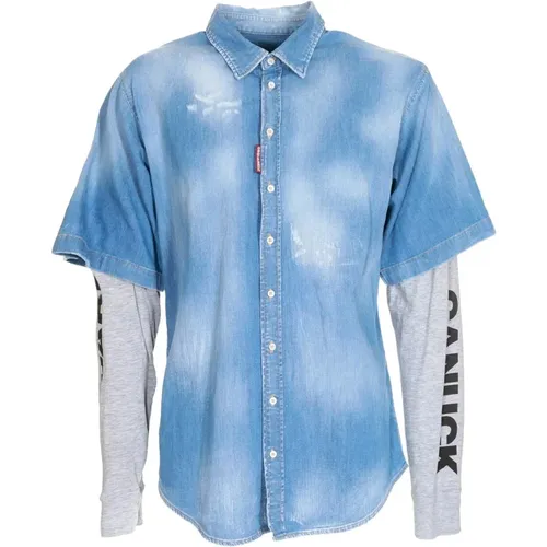 Denim Shirt, Long Sleeve, Snap Closure, Printed Logo Detail , male, Sizes: S - Dsquared2 - Modalova