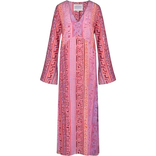 Pink Candy/Corn Dress with V-Neck and Long Sleeves , female, Sizes: L - Fabienne Chapot - Modalova