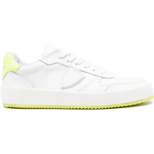 Neon Weiße Niedrige Herren Sneakers , Herren, Größe: 40 EU - Philippe Model - Modalova