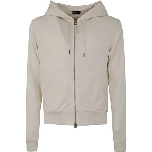 Ivory Hooded Zip Sweatshirt , male, Sizes: XL - Tom Ford - Modalova