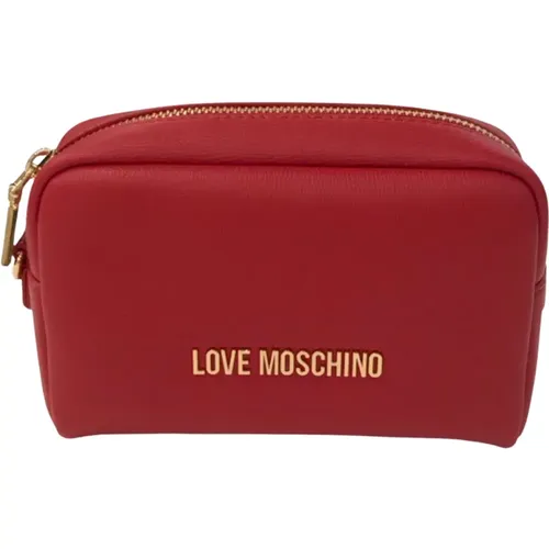Rote Logo Reißverschlusstasche mit Abnehmbarem Griff , Damen, Größe: ONE Size - Love Moschino - Modalova