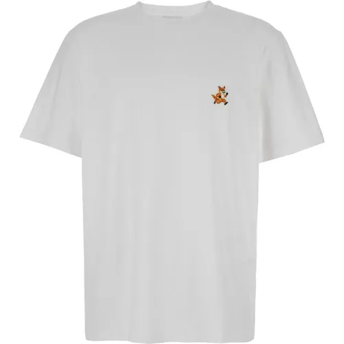 Speedy Fox Patch Weißes T-Shirt , Herren, Größe: 2XL - Maison Kitsuné - Modalova