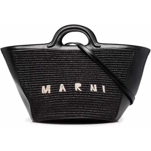 Schwarze gewebte Tote-Tasche mit gesticktem Logo - Marni - Modalova