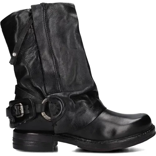 Schwarze Leder Stiefeletten , Damen, Größe: 38 EU - a.s.98 - Modalova