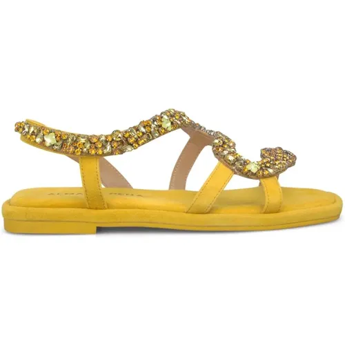 Snake Embellished Square Toe Sandal , female, Sizes: 5 UK - Alma en Pena - Modalova