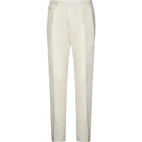 Cream Linen Tailored Trousers with Pleats , male, Sizes: W30, W34 - Ralph Lauren - Modalova