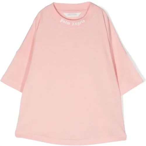 Rosa T-Shirt und Polo Kollektion,Mädchen Logo-T-Shirt - Palm Angels - Modalova