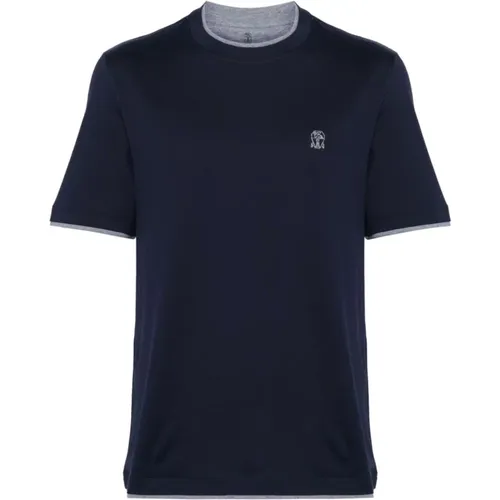 Blaue T-Shirts Polos für Männer , Herren, Größe: M - BRUNELLO CUCINELLI - Modalova