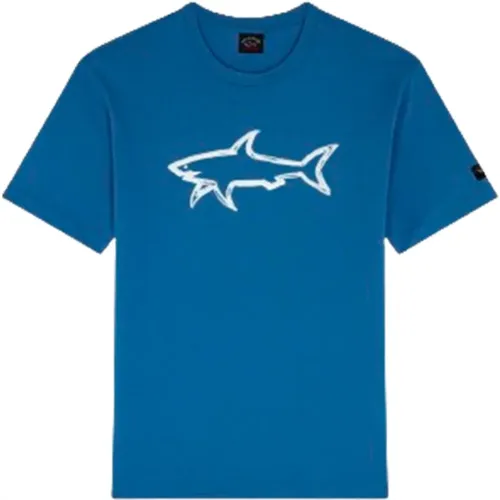 Maxi Shark Baumwoll-T-Shirt Blauer Ozean , Herren, Größe: M - PAUL & SHARK - Modalova