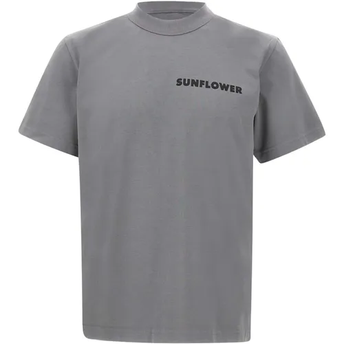 Grey Logo Print T-shirt , male, Sizes: XL, M, L, S - Sunflower - Modalova