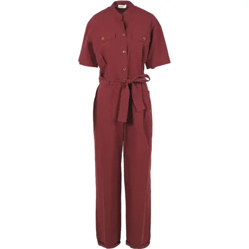 Cotton Korean Collar Short Sleeve Jumpsuit , female, Sizes: S, L, M - Ottod'Ame - Modalova
