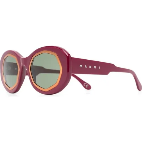 Bordeaux Runde Sonnenbrille , Damen, Größe: 52 MM - Marni - Modalova