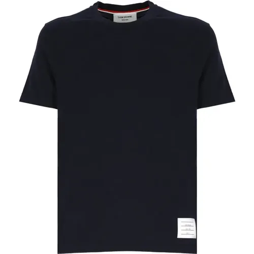Blaues Woll-T-Shirt mit Iconic Logo , Herren, Größe: M - Thom Browne - Modalova