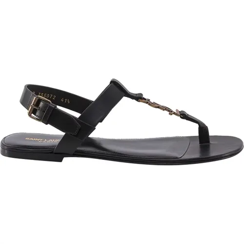 Men`s Leather Flat Sandals , male, Sizes: 6 UK - Saint Laurent - Modalova