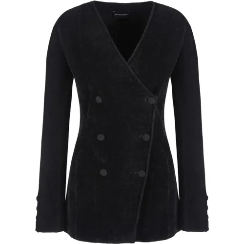 Schwarze Doppelreiher-Jacke V-Ausschnitt , Damen, Größe: XL - Emporio Armani - Modalova