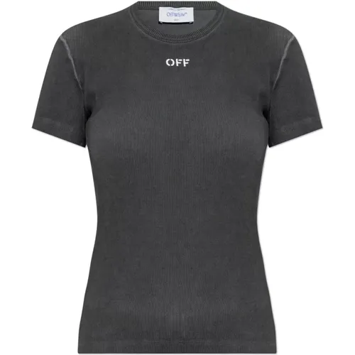 T-Shirt mit Logo , Damen, Größe: M - Off White - Modalova