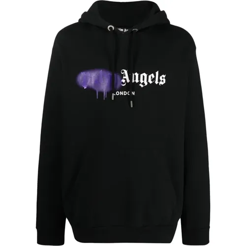 London Purple Sprayed-logo Hoodie , male, Sizes: 2XL, XS, S, L, M - Palm Angels - Modalova