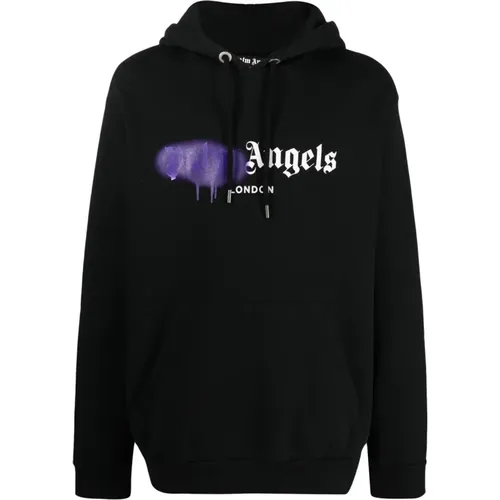 London Purple Sprayed-logo Hoodie , male, Sizes: L - Palm Angels - Modalova