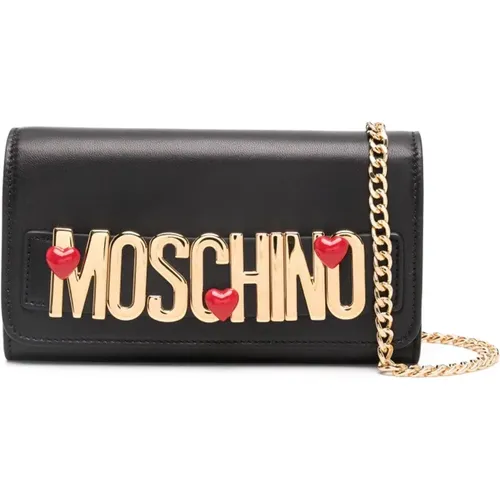 Schwarze Leder Clutch mit Kette - Moschino - Modalova