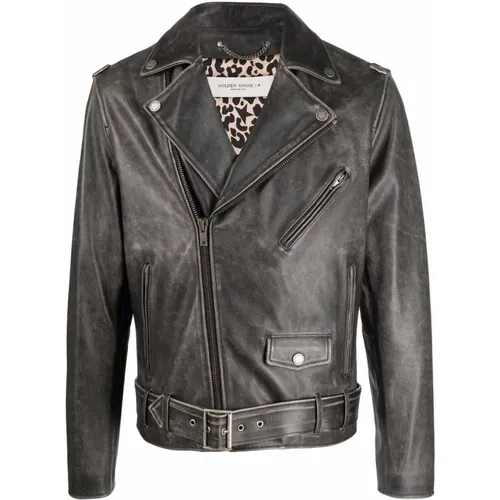 Distressed Leather Jacket , male, Sizes: L - Golden Goose - Modalova