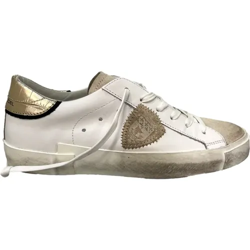 Weiße Low-Top-Sneaker mit geprägtem Logo , Damen, Größe: 37 EU - Philippe Model - Modalova