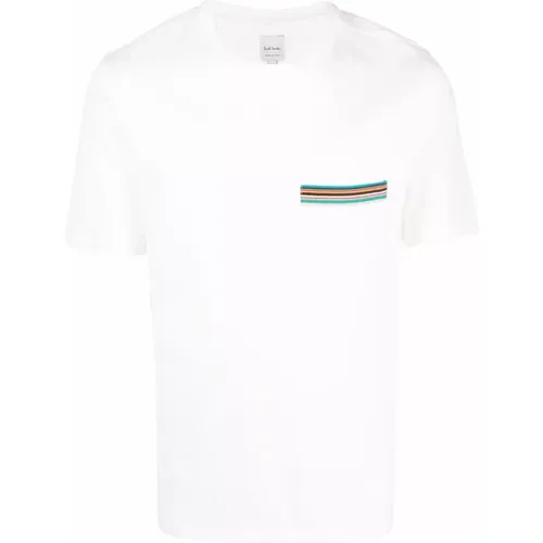 Weißes Taschendetail T-Shirt Künstlerstreifen - Paul Smith - Modalova