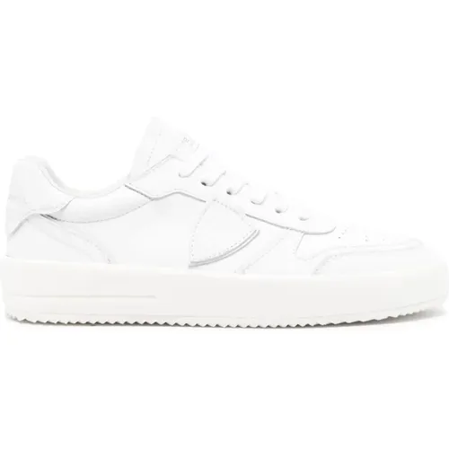 Weiße Sneakers mit Logo Patch und Kontrastierender Ferse , Damen, Größe: 40 EU - Philippe Model - Modalova