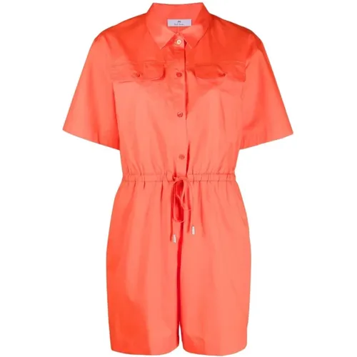Coral Red Stretch-Cotton Playsuit , female, Sizes: S, XS - Paul Smith - Modalova