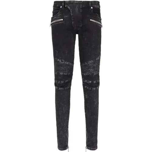 Schmal geschnittene Jeans mit gerippten Details , Herren, Größe: W31 - Balmain - Modalova