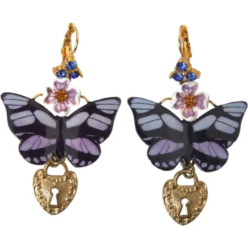 Gold Lila Kristall Schmetterling Herz Ohrringe - Dolce & Gabbana - Modalova