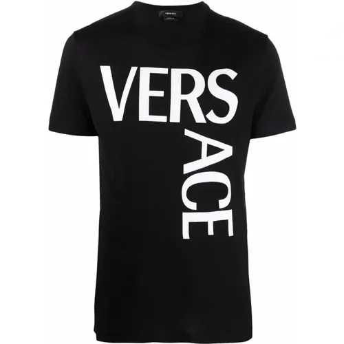 Schwarzes Baumwoll-T-Shirt mit Logo-Print - Versace - Modalova