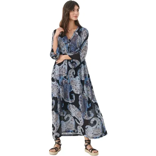Dunkelblaues Paisley-Kleid mit ¾ Ärmeln , Damen, Größe: 4XL - Part Two - Modalova