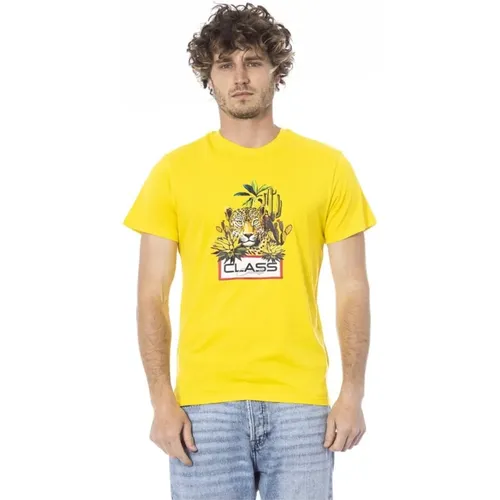 Gelbes Logo T-Shirt Kurze Ärmel Rundhals , Herren, Größe: L - Cavalli Class - Modalova