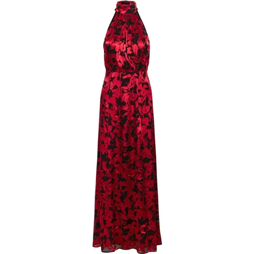 Rote Blätter Maxikleid mit Metallischen Blumenmotiven , Damen, Größe: M - Gestuz - Modalova