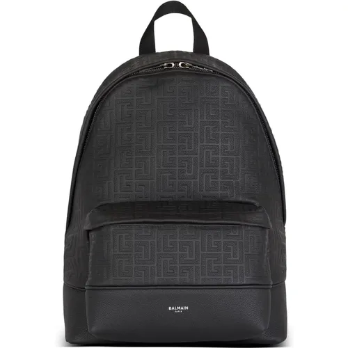 Schwarzer Leder Casual Tagesrucksack - Balmain - Modalova