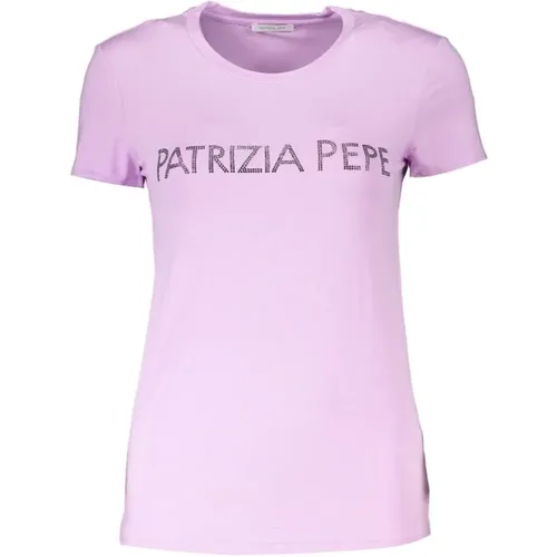 Lila Rhinestone Crew Neck Tee , Damen, Größe: S - PATRIZIA PEPE - Modalova