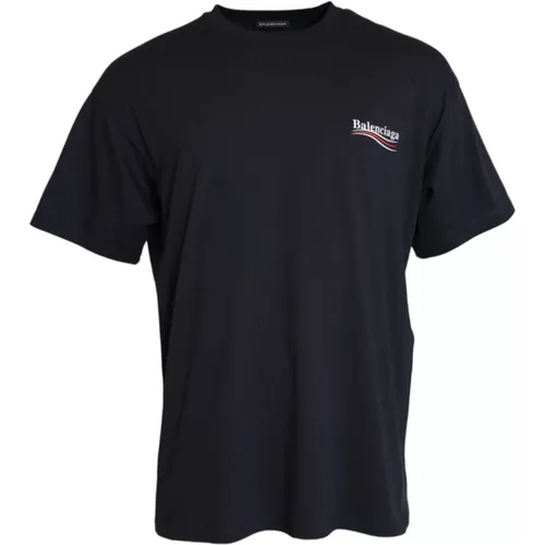 Dunkelblaues T-Shirt mit Logo-Print , Herren, Größe: XL - Balenciaga - Modalova