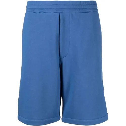 Stilvolle Blaue Lange Shorts mit Logo-Tape-Detail , Herren, Größe: S - alexander mcqueen - Modalova