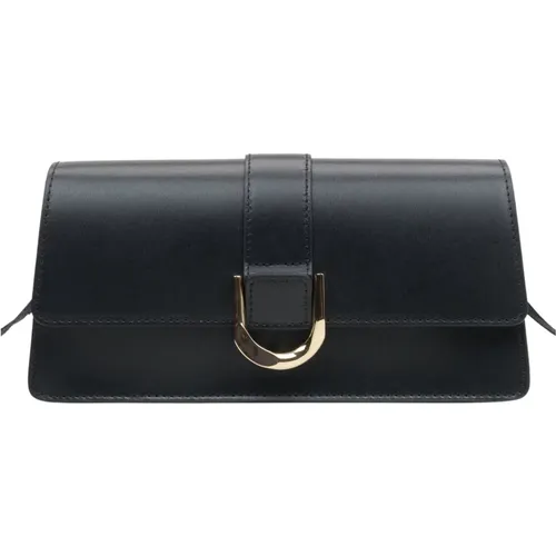 Damen Schwarze Lederhandtasche mit goldenen Akzenten Er00114772 - Estro - Modalova