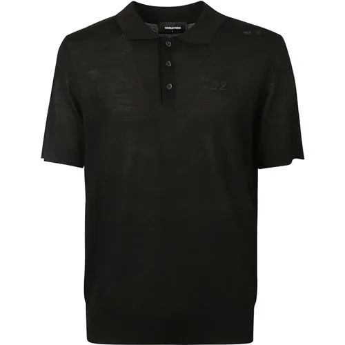 Schwarzes Woll-Poloshirt mit D2-Stickerei , Herren, Größe: L - Dsquared2 - Modalova