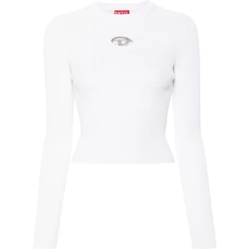 Ribbed Logo Crew Neck Top , female, Sizes: M, S - Diesel - Modalova